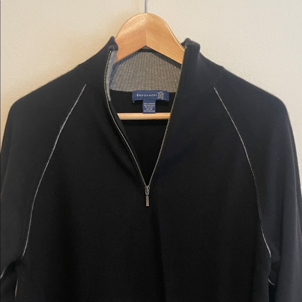 Cashmere Black Zip Up Sweater with Raglan Sleeves